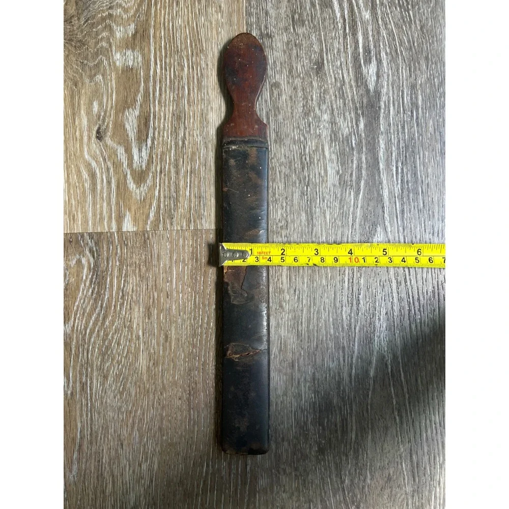 1800's‎ Antique Razor Strop Barber Tool Brown Leather Wood Handle Primitive